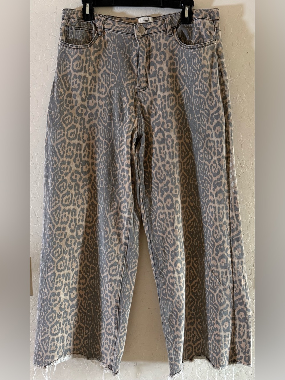 Easel, large, Animal Print Washed Denim Wide Leg Jeans